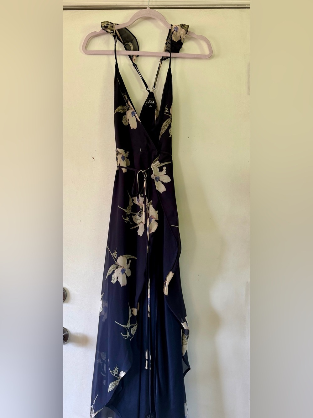 Lulu's Black Maxi Dress with Cream Floral Print